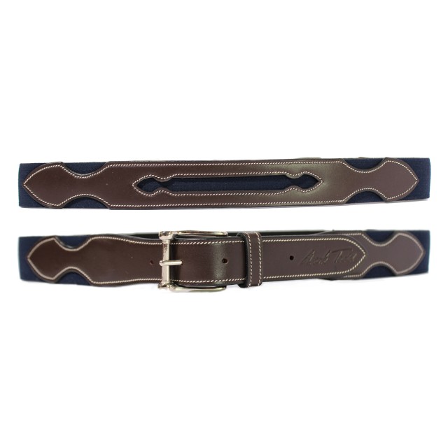 Mark Todd Elasticated Leather Belt (Navy & Brown)