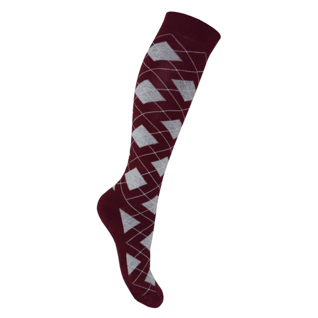 Mark Todd Women's Argyle & Stripe Twin Pack Long Socks (Burgundy & Grey)