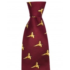 Hoggs of Fife Men's Silk Country Tie (Wine - Flying Pheasants)
