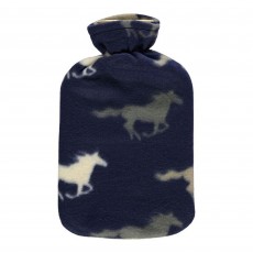 Horse Fleece Covered Hot Water Bottle (Navy)