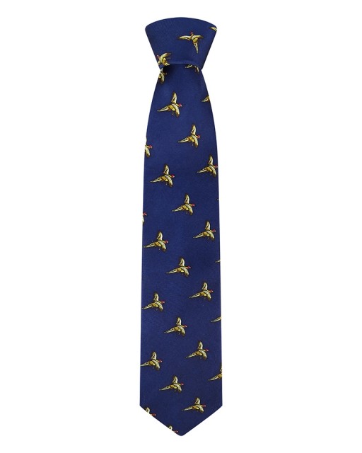 Hoggs of Fife Men's Silk Country Tie (Navy - Flying Pheasant)