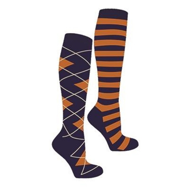 Mark Todd Women's Argyle & Stripe Twin Pack Long Socks (Navy/Orange)