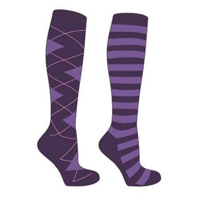 Mark Todd Women's Argyle & Stripe Twin Pack Long Socks (Purple & Lilac)