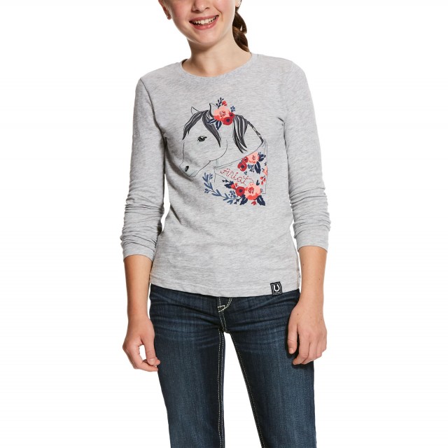 Ariat (Sample) Girl's Boho Pony Long Sleeve T-Shirt (Heather Grey)
